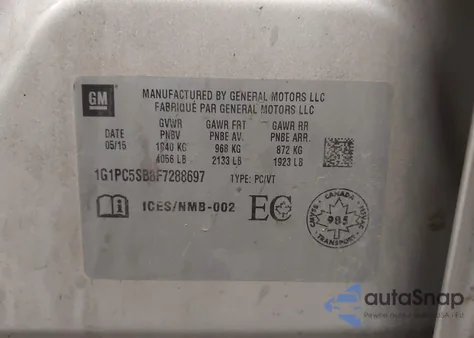 2015 Chevrolet Cruze 1Lt Auto z USA, uszkodzony, nr VIN 1G1PC5SB8F7288697